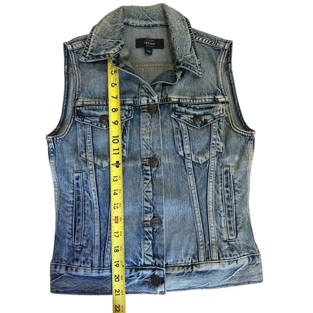J. Crew‎ Indigo Denim Vest Jean Jacket Sleeveless Women's Size XXS Biker Western